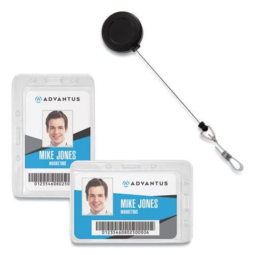 Advantus Antimicrobial Id Security Badge Lanyard Combo Horizontal Clear 4.13 X 2.88 Holder 3.5 X 2.25 Insert 30 Cord 20/pack - Office -