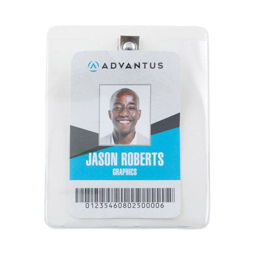 Advantus Id Badge Holders With Clip Vertical Clear 3.8 X 4.25 Holder 3.13 X 3.75 Insert 50/pack - Office - Advantus