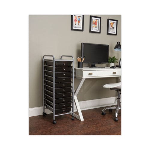 Advantus Portable Drawer Organizer Metal 1 Shelf 10 Drawers 13 X 15.38 X 37.75 Matte Gray/smoke - Furniture - Advantus