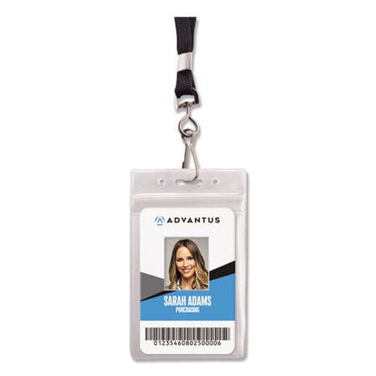 Advantus Resealable Id Badge Holders J-hook And 36 Lanyard Vertical Frosted 3.68 X 5 Holder 2.38 X 3.75 Insert 20/pack - Office - Advantus