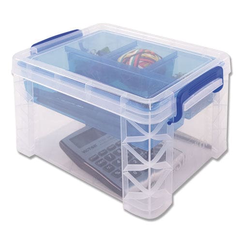 Advantus Super Stacker Divided Storage Box 5 Sections 7.5 X 10.13 X 6.5 Clear/blue - School Supplies - Advantus