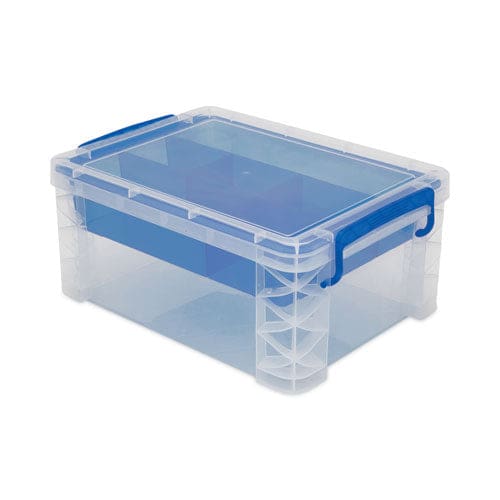 Advantus Super Stacker Divided Storage Box 6 Sections 10.38 X 14.25 X 6.5 Clear/blue - School Supplies - Advantus