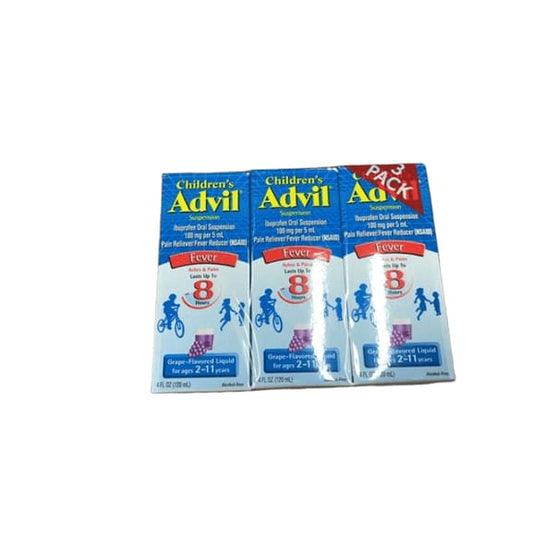 Advil Children's Oral Suspension Grape Flavored 4 oz.  (Pack of 3) - ShelHealth.Com