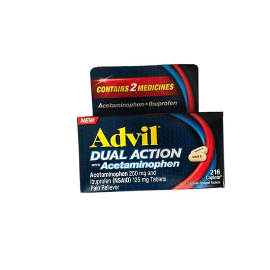 Advil Dual Action Acetaminophen Caplets, 216 Count - ShelHealth.Com