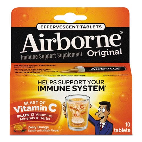Airborne Immune Support Effervescent Tablet Zesty Orange 10/box - Janitorial & Sanitation - Airborne®