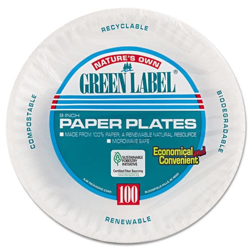 AJM Packaging Corporation Paper Plates 9 Dia White 100/pack - Food Service - AJM Packaging Corporation