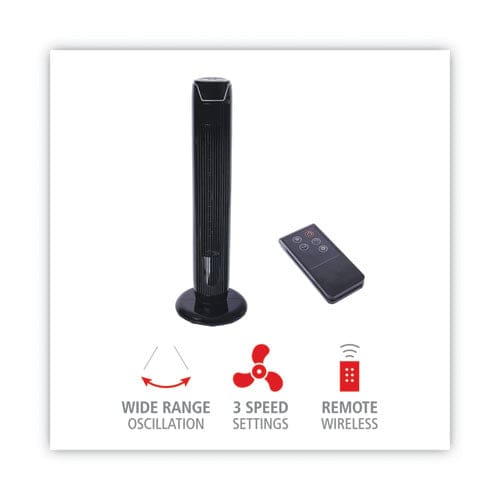 Alera 36 3-speed Oscillating Tower Fan With Remote Control Plastic Black - Janitorial & Sanitation - Alera®