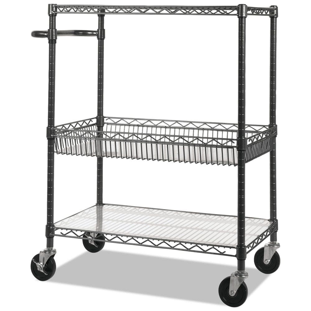 Alera 40 3-Tier Wire Rolling Cart Black Anthracite - Storage Supplies - Alera