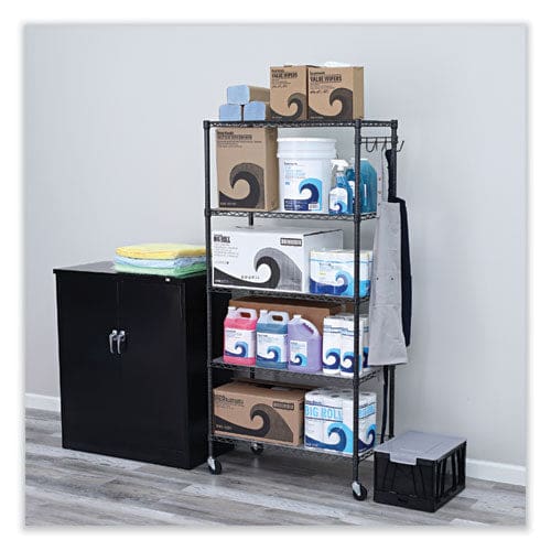 Alera 5-shelf Wire Shelving Kit With Casters And Shelf Liners 36w X 18d X 72h Black Anthracite - Office - Alera®