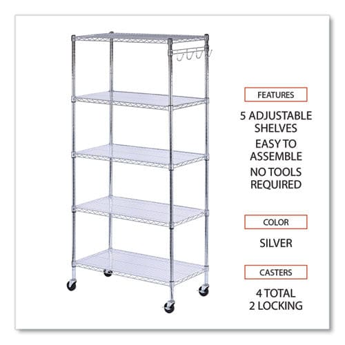 Alera 5-shelf Wire Shelving Kit With Casters And Shelf Liners 36w X 18d X 72h Silver - Office - Alera®