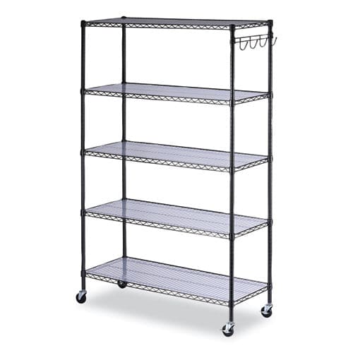 Alera 5-shelf Wire Shelving Kit With Casters And Shelf Liners 48w X 18d X 72h Black Anthracite - Office - Alera®