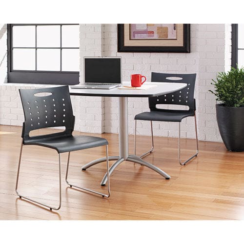 Alera Alera Continental Series Plastic Perforated Back Stack Chair Supports 275 Lb Charcoal Gray Seat/back Gunmetal Base 4/ct - Furniture -