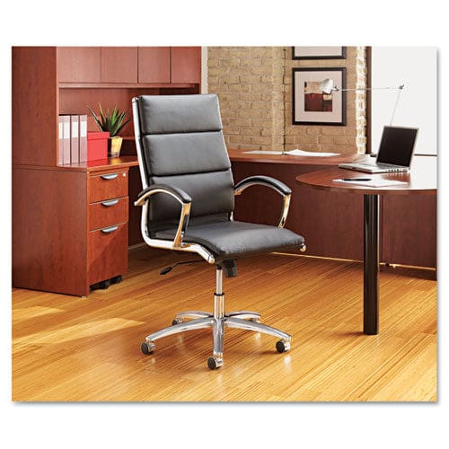 Alera Alera Neratoli Mid-back Slim Profile Chair Faux Leather Supports Up To 275 Lb Black Seat/back Chrome Base - Furniture - Alera®