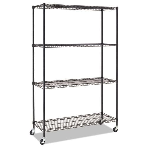 Alera Nsf Certified 4-shelf Wire Shelving Kit With Casters 48w X 18d X 72h Black Anthracite - Office - Alera®