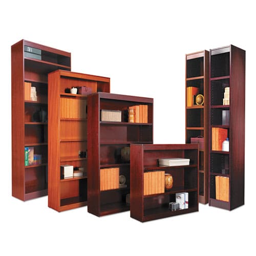 Alera Square Corner Wood Bookcase Five-shelf 35.63w X 11.81d X 60h Medium Cherry - Furniture - Alera®