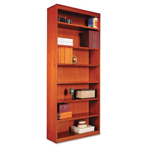Alera Square Corner Wood Bookcase Seven-shelf 35.63w X 11.81d X 83.86h Medium Cherry - Furniture - Alera®