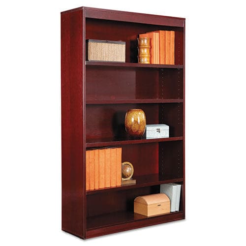 Alera Square Corner Wood Veneer Bookcase Five-shelf 35.63w X 11.81d X 60h Mahogany - Furniture - Alera®