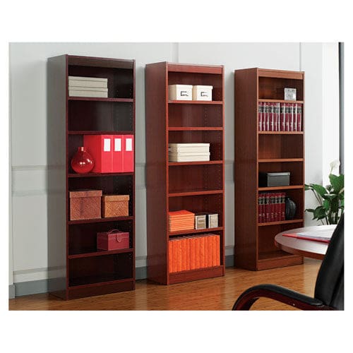 Alera Square Corner Wood Veneer Bookcase Six-shelf 35.63w X 11.81d X 71.73h Mahogany - Furniture - Alera®
