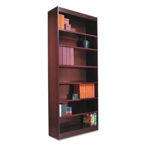 Alera Square Corner Wood Veneer Bookcase Six-shelf 35.63w X 11.81d X 71.73h Mahogany - Furniture - Alera®