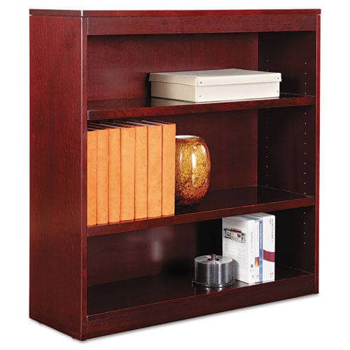 Alera Square Corner Wood Veneer Bookcase Three-shelf 35.63w X 11.81d X 35.91h Mahogany - Furniture - Alera®