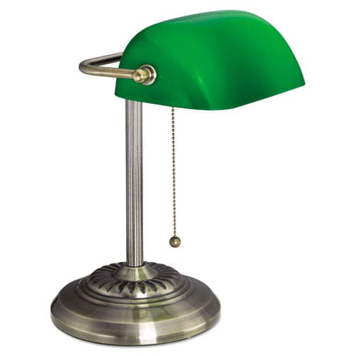 Alera Traditional Banker’s Lamp Green Glass Shade 10.5w X 11d X 13h Antique Brass - School Supplies - Alera®