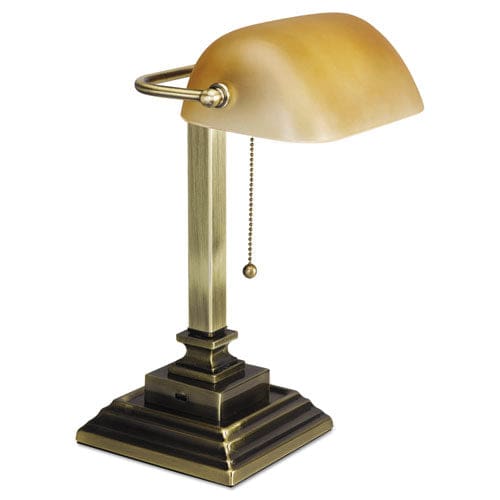 Alera Traditional Banker’s Lamp With Usb 10w X 10d X 15h Antique Brass - School Supplies - Alera®