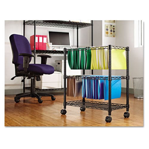 Alera Two-tier File Cart For Front-to-back + Side-to-side Filing Metal 1 Shelf 3 Bins 26 X 14 X 29.5 Black - Furniture - Alera®