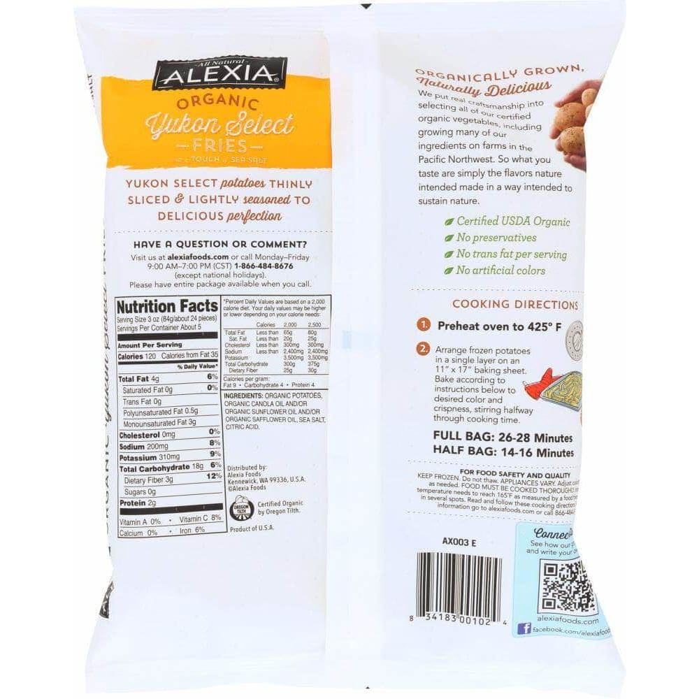 Alexia Alexia Foods Organic Yukon Select Fries with touch of Sea Salt, 15 oz