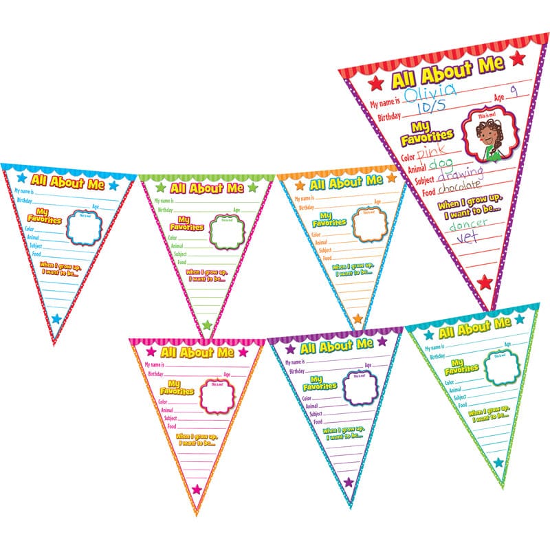 All About Me Pennants Bb Set (Pack of 3) - Classroom Theme - Teacher Created Resources