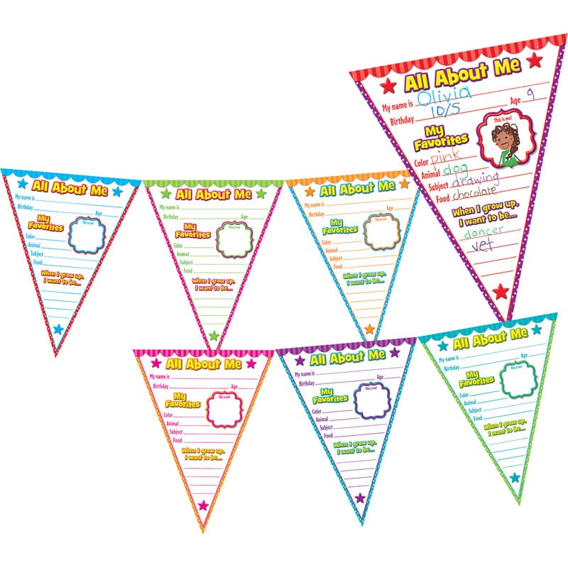 All About Me Pennants Bb Set (Pack of 3) - Classroom Theme - Teacher Created Resources