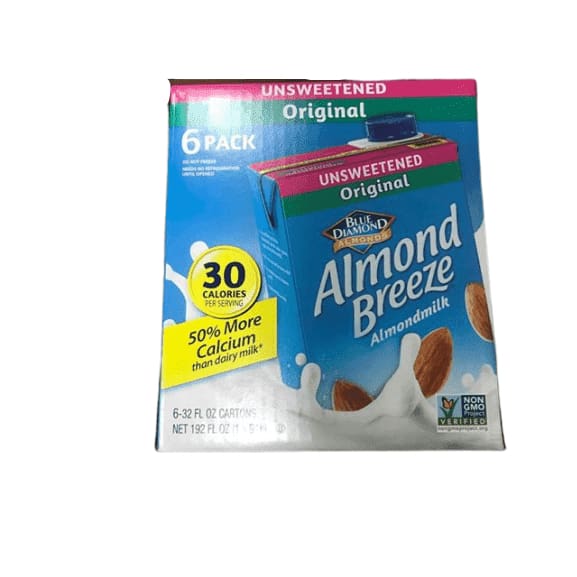 Almond Breeze Dairy Free Almond Milk, Unsweetened Original, 32 Ounce (Pack of 6) - ShelHealth.Com