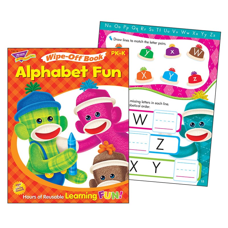 Alphabet Fun Sock Monkeys Wipe Off Book Gr Pk-K (Pack of 8) - Language Arts - Trend Enterprises Inc.