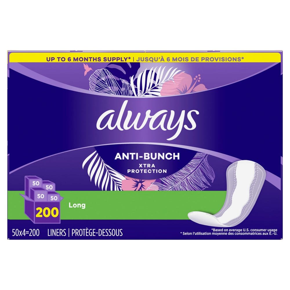 Always Anti-Bunch Xtra Protection Daily Liners Long Unscented (200 ct.) - Feminine Care - Always Anti-Bunch