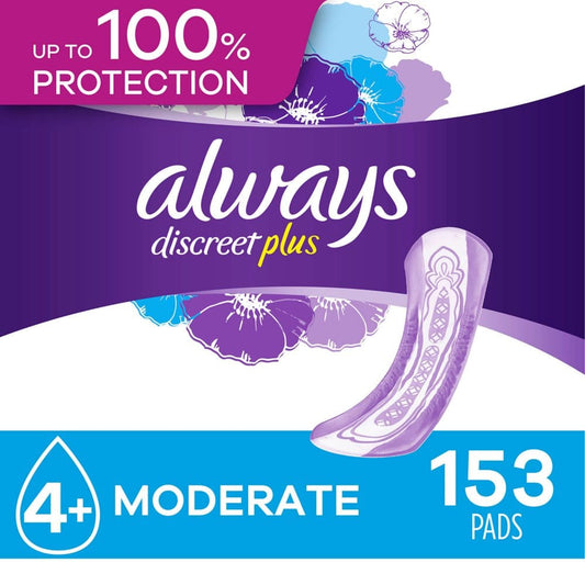 Always Discreet plus Incontinence & Postpartum Pads for Women Moderate (153 ct.) - Incontinence Aids - Always