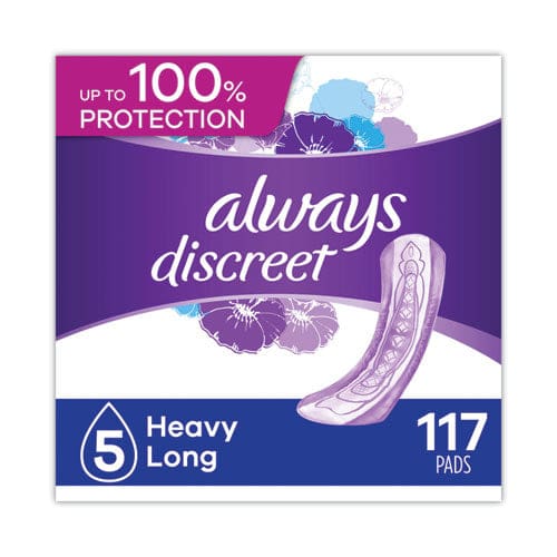 Always Discreet Sensitive Bladder Protection Pads Heavy Absorbency Long 39/pack 3 Packs/carton - Janitorial & Sanitation - Always®