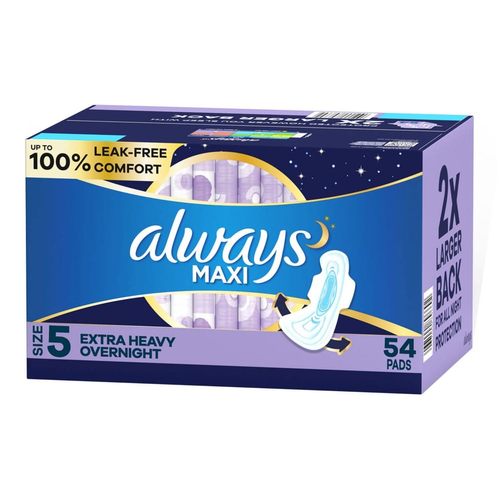 Always Maxi Extra Heavy Overnight Pads Unscented - Size 5 (54 ct.) - Feminine Care - Always Maxi