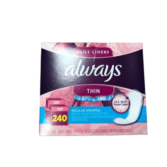 Always Regular Thin Unscented Pantiliners, 240 ct. - ShelHealth.Com