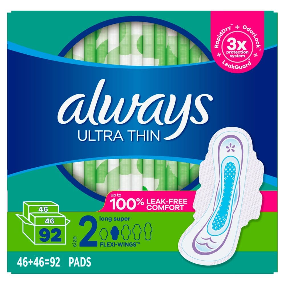 Always Ultra Thin Long Super Pads Unscented - Size 2 (92 ct.) - Feminine Care - Always Ultra