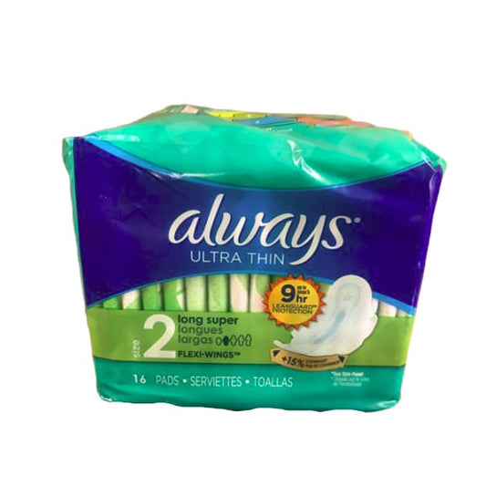 Always Ultra Thin Pads Long Super, 16 Count - ShelHealth.Com