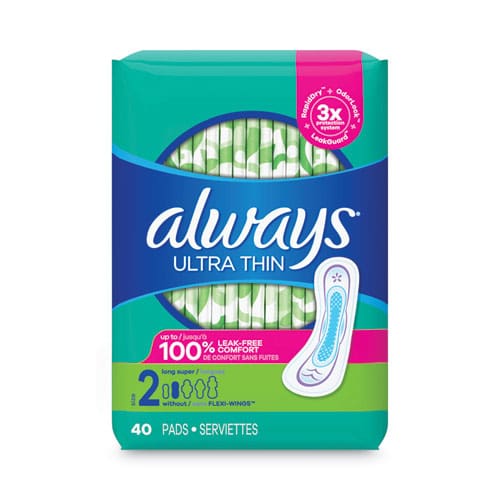Always Ultra Thin Pads Super Long 10 Hour 40/pack 6 Packs/carton - Janitorial & Sanitation - Always®