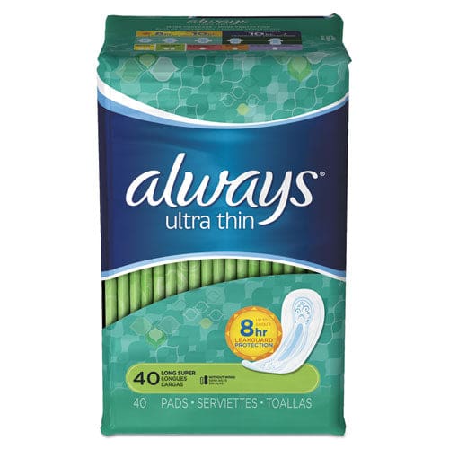 Always Ultra Thin Pads Super Long 10 Hour 40/pack 6 Packs/carton - Janitorial & Sanitation - Always®