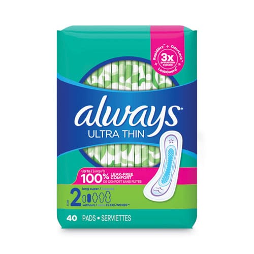 Always Ultra Thin Pads Super Long 10 Hour 40/pack - Janitorial & Sanitation - Always®