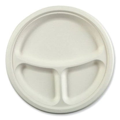 AmerCareRoyal Bagasse Pfas-free Dinnerware 3-compartment Plate 10.24 Dia White 500/carton - Food Service - AmerCareRoyal®
