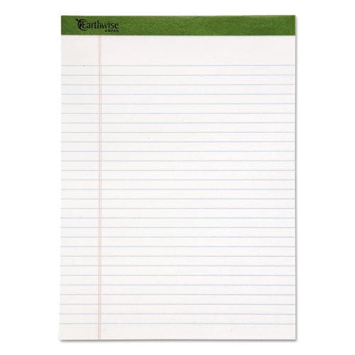 Ampad Earthwise By Ampad Recycled Writing Pad Wide/legal Rule Politex Green Headband 50 White 8.5 X 11.75 Sheets Dozen - School Supplies -