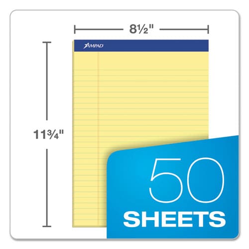 Ampad Perforated Writing Pads Wide/legal Rule 50 Canary-yellow 8.5 X 11.75 Sheets Dozen - School Supplies - Ampad®