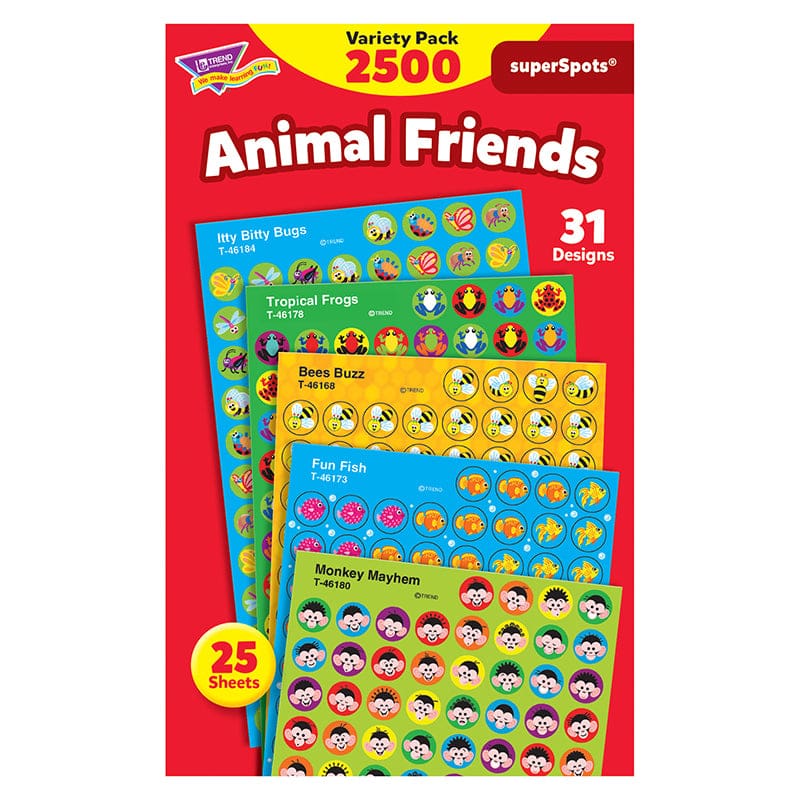 Animal Friends Variety Pk Super Spots/Shapes Stickers (Pack of 6) - Stickers - Trend Enterprises Inc.