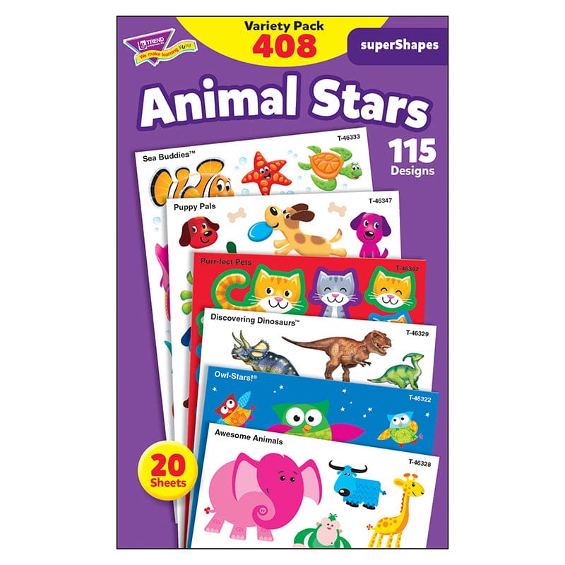 Animal Star Lg Variety Pk Stickers Supershapes (Pack of 6) - Stickers - Trend Enterprises Inc.