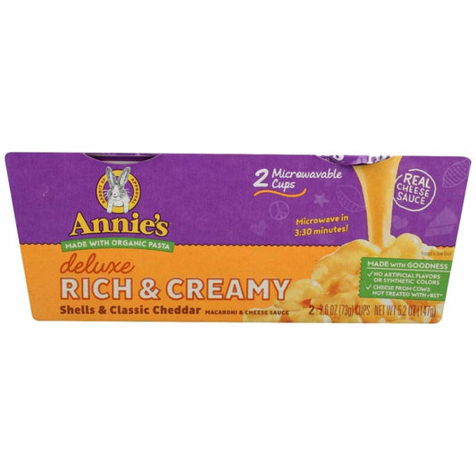 ANNIES HOMEGROWN ANNIES HOMEGROWN Deluxe Rich & Creamy Shells & Classic Cheddar Microwavable Mac & Cheese Cup 2Pk, 5.2 oz