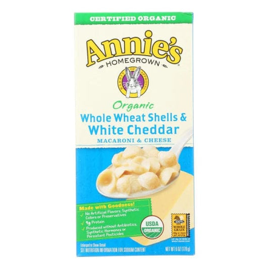 Annies Homegrown Macaroni and Cheese - Organic - Whole Wheat Shells and White Cheddar - 6 oz - case of 12 - Annie’S Homegrown