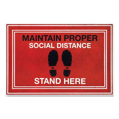Apache Mills Message Floor Mats 24 X 36 Red/black maintain Social Distance Stand Here - Furniture - Apache Mills®
